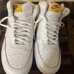 Nike White and Yellow Sneakers Mid-Top Design